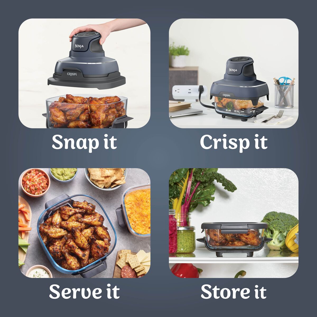 Ninja Crispi 4-in-1 Portable Glass Air Fryer Cooking System Cyberspace