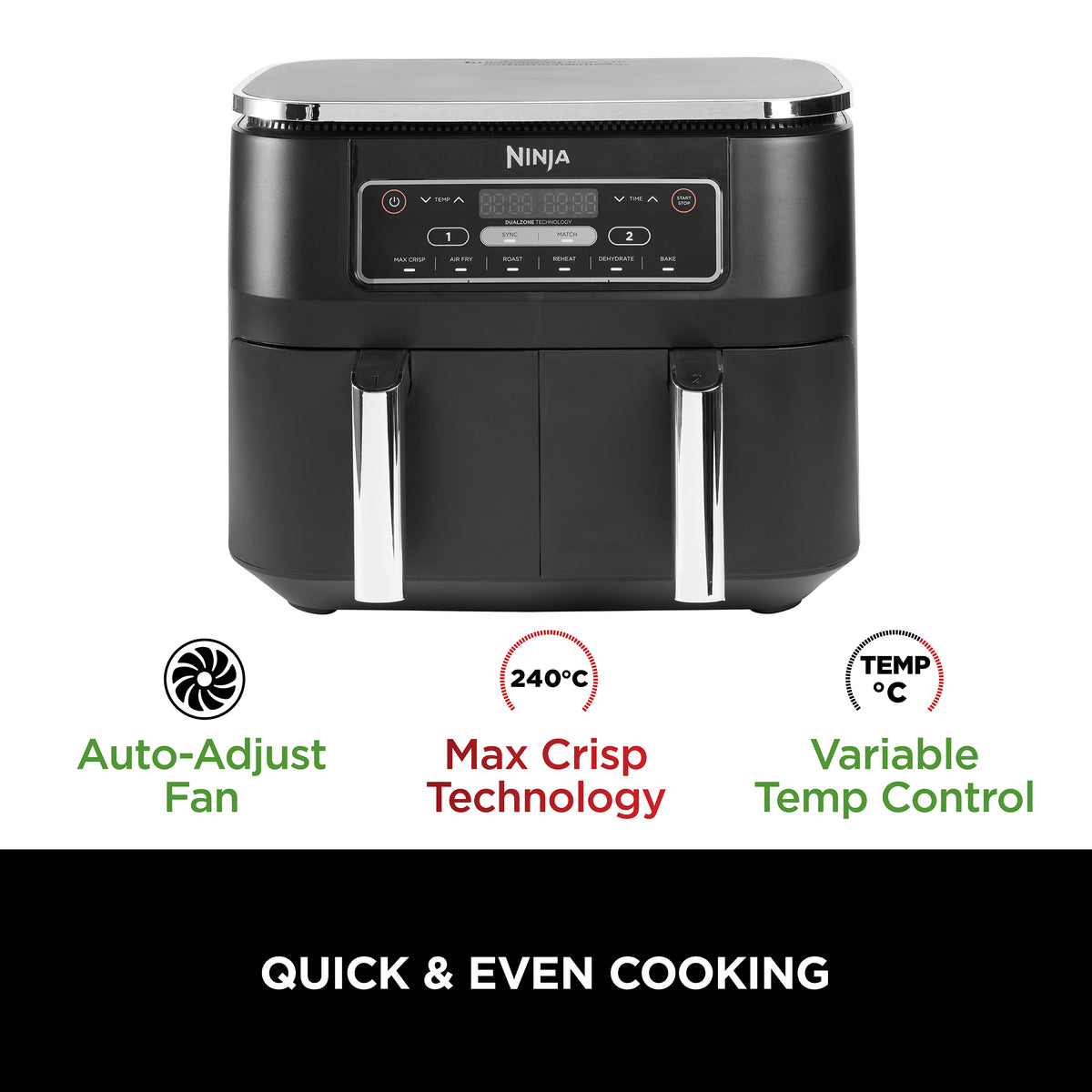 Ninja Foodi Dual Zone Air Fryer 7.6L Black AF300ME