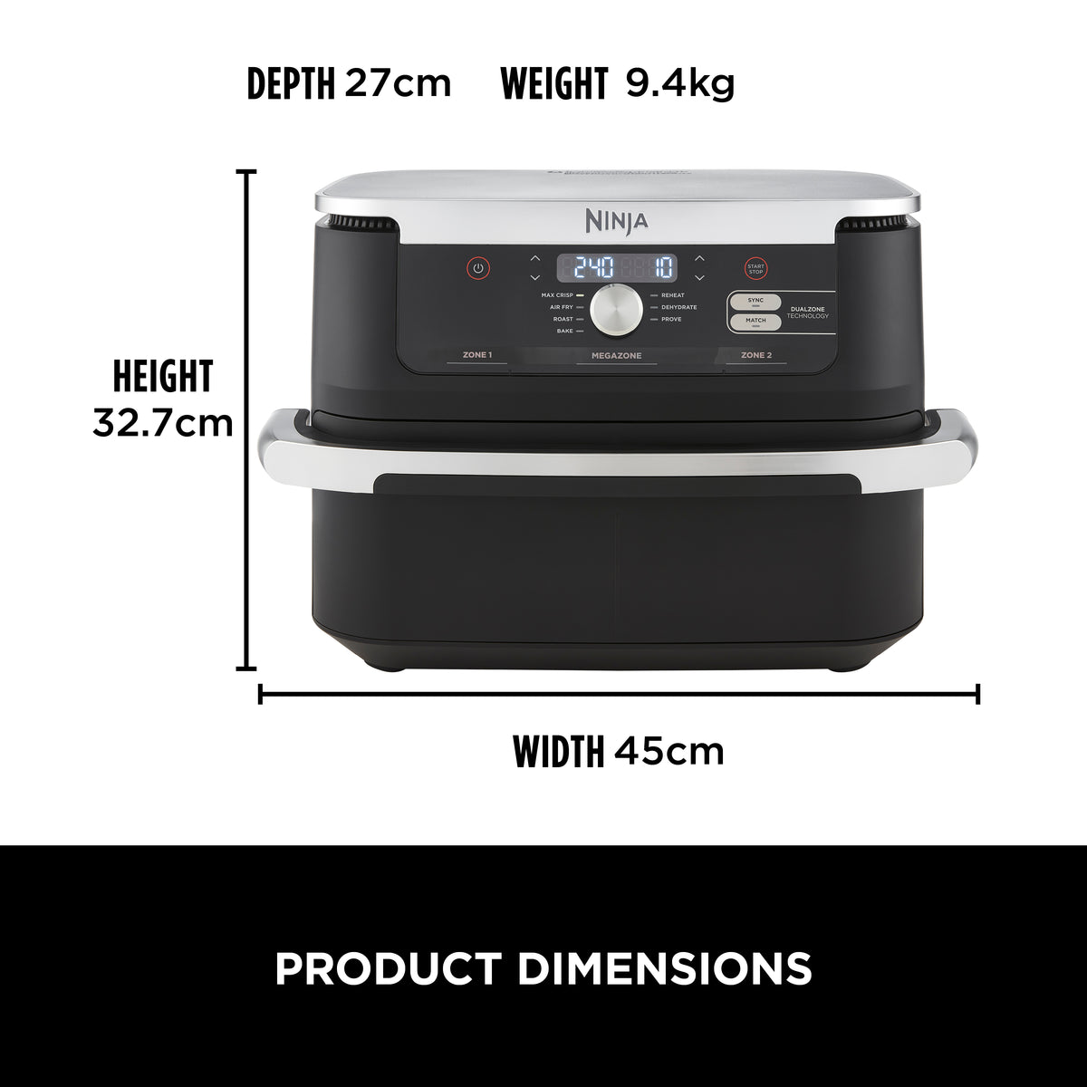 Ninja Foodi FlexDrawer MegaZone 7-in-1 Air Fryer 10.4L Black AF500ME