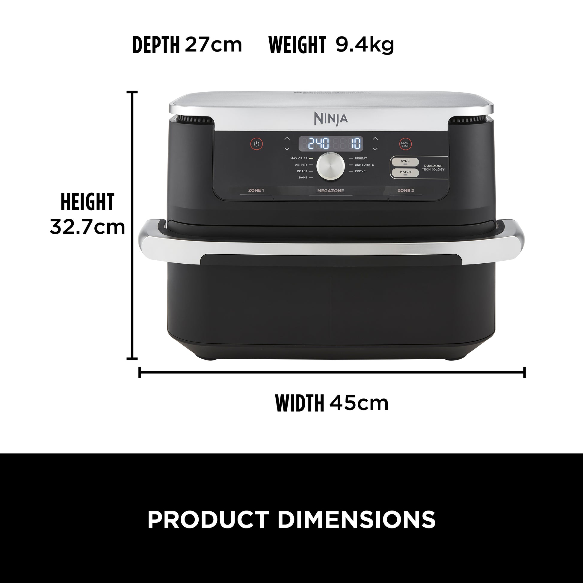 Ninja Foodi FlexDrawer MegaZone 7-in-1 Air Fryer 10.4L Black AF500ME