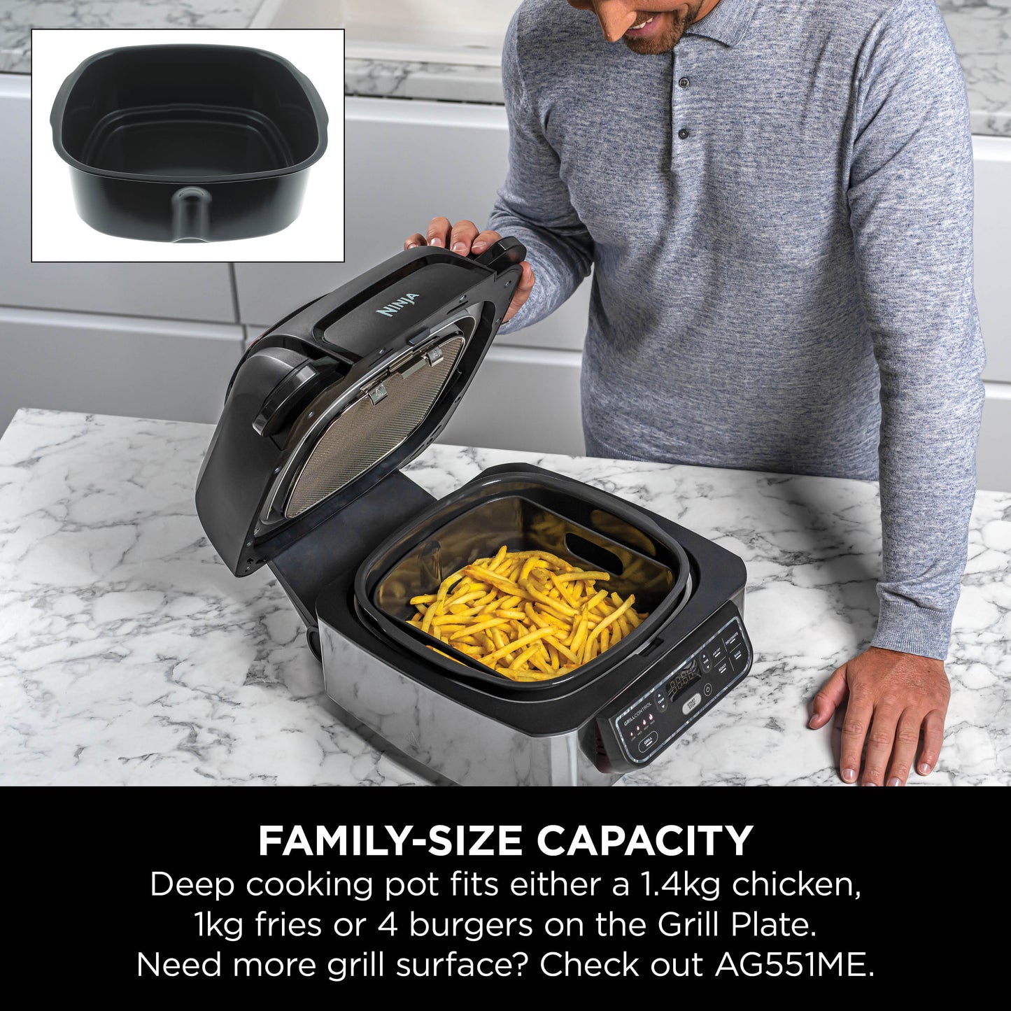 Ninja Foodi Health Grill & Air Fryer 5.7L Black/Steel AG301ME