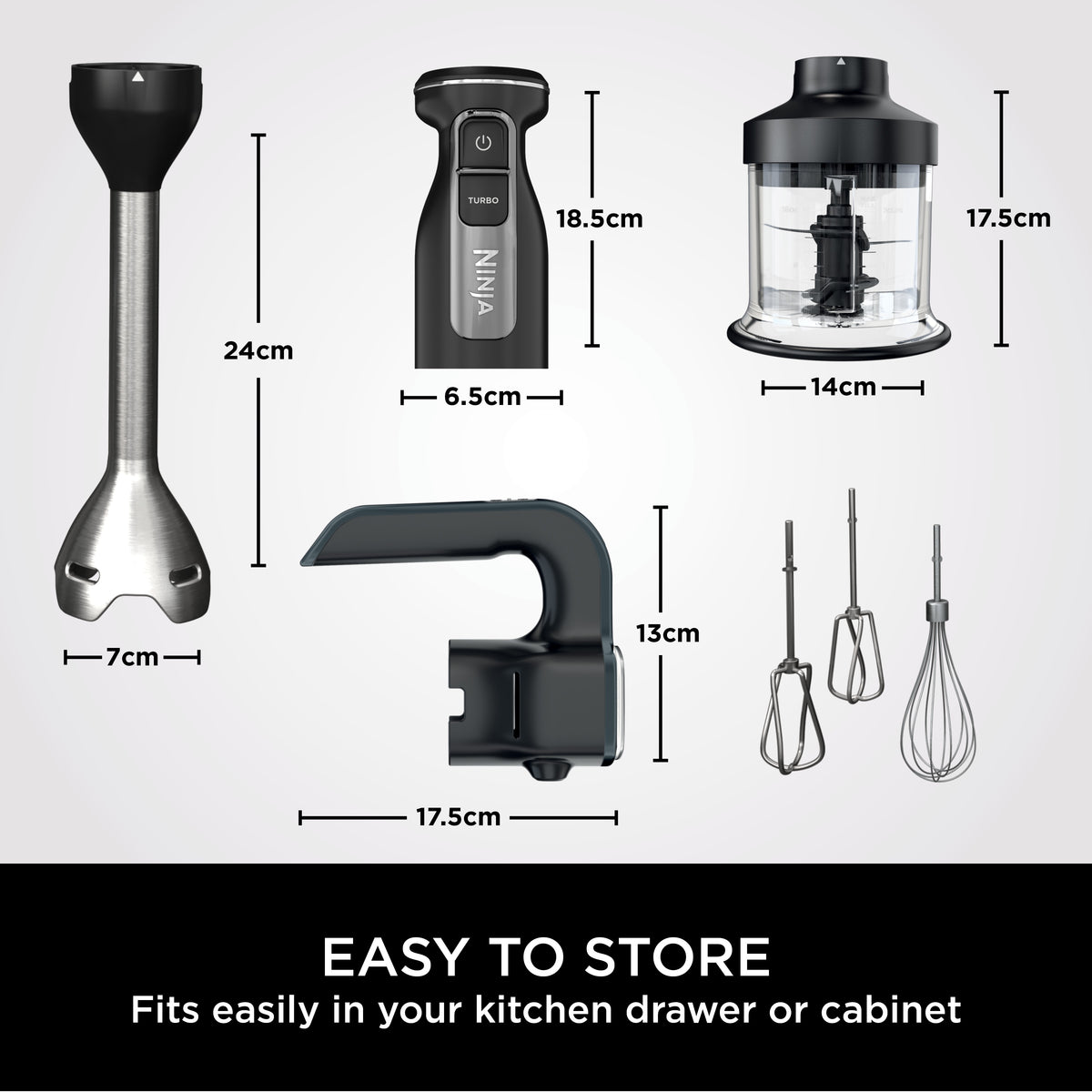 Ninja Foodi 3-in-1 Hand Blender Mixer & Chopper 700ML Black CI100ME