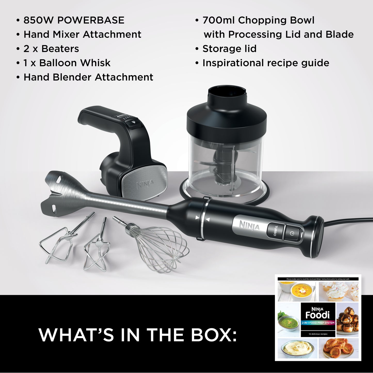 Ninja Foodi 3-in-1 Hand Blender Mixer & Chopper 700ML Black CI100ME