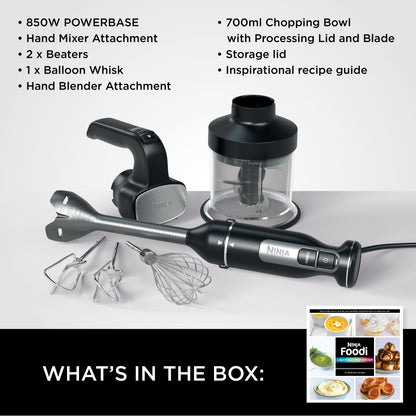 Ninja Foodi 3-in-1 Hand Blender Mixer & Chopper 700ML Black CI100ME