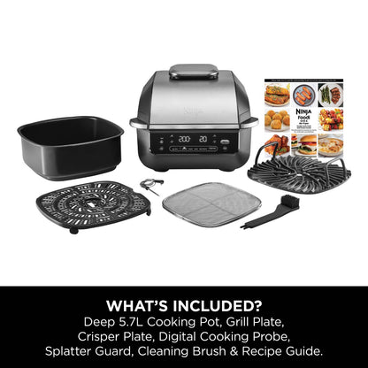 Ninja 5-in-1 Grill & Air Fryer 5.7L Black/Steel EG351ME