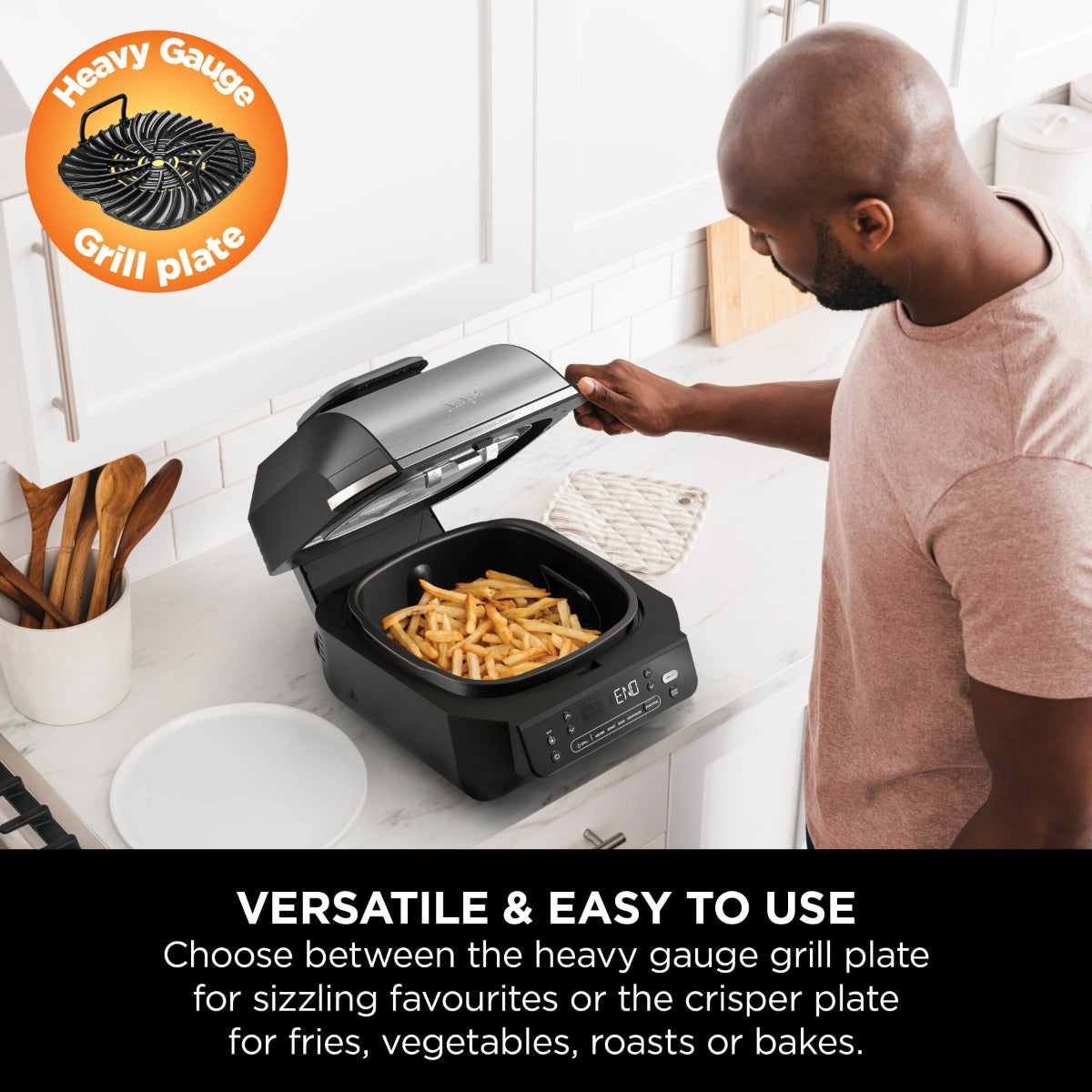 Ninja 5-in-1 Grill & Air Fryer 5.7L Black/Steel EG351ME