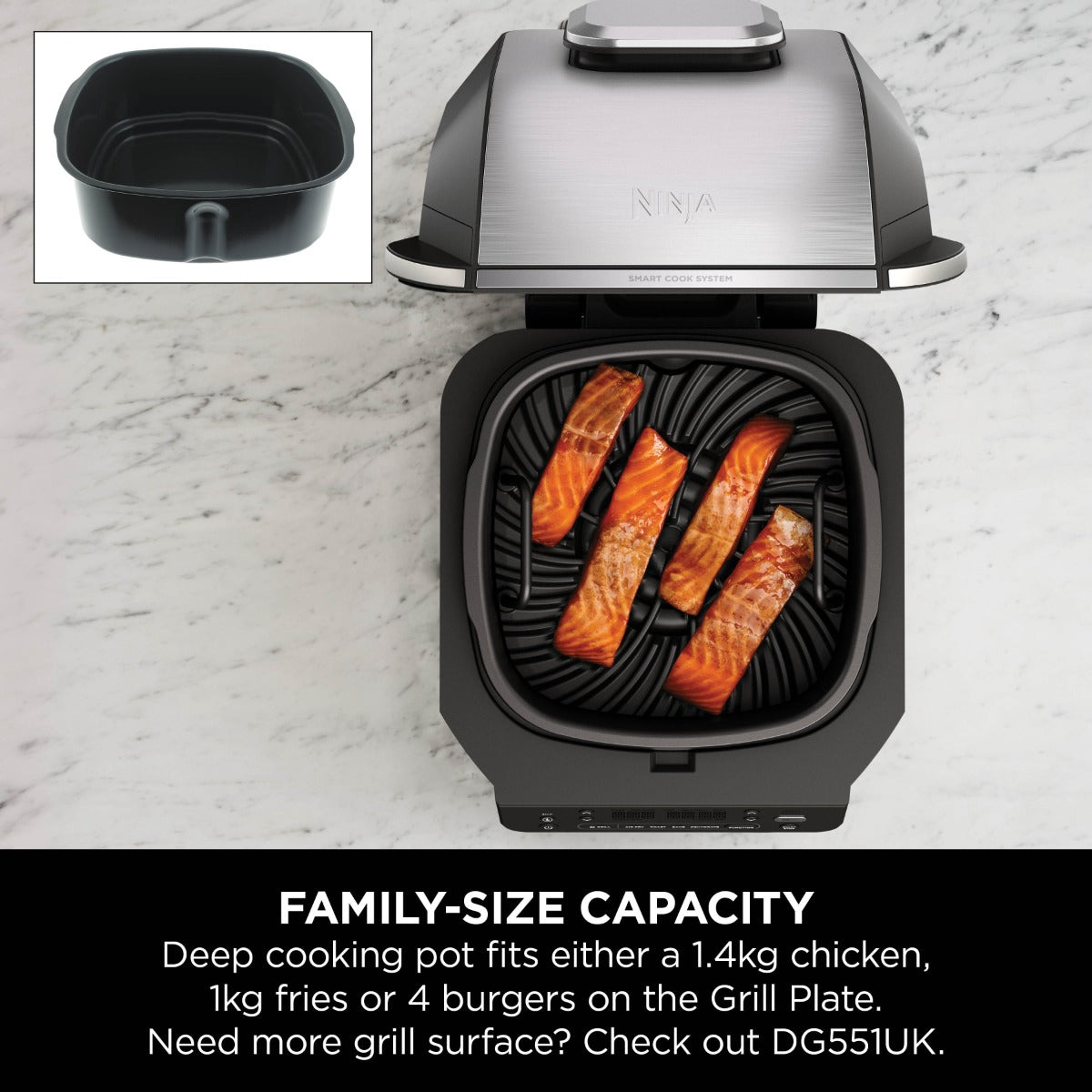 Ninja 5-in-1 Grill & Air Fryer 5.7L Black/Steel EG351ME