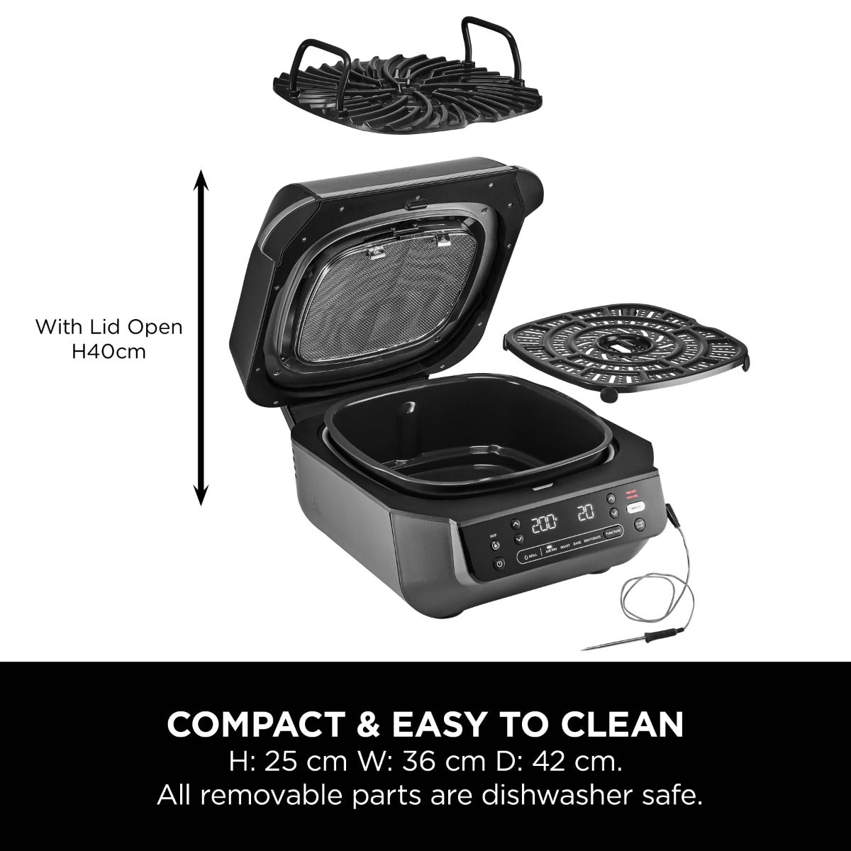 Ninja 5-in-1 Grill & Air Fryer 5.7L Black/Steel EG351ME