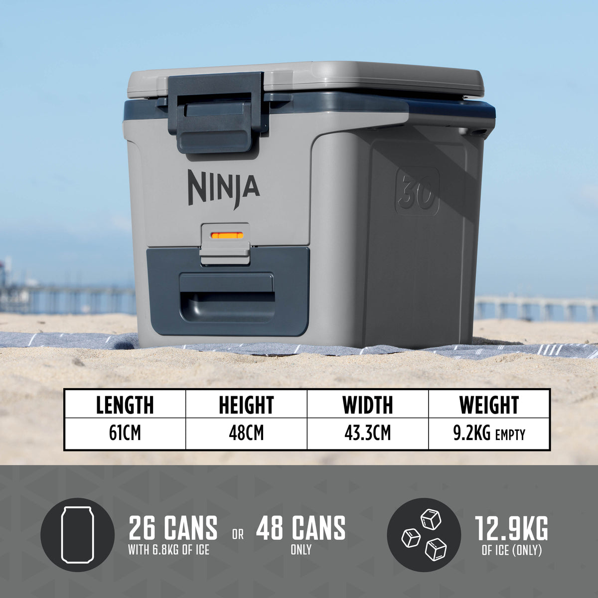 Ninja FrostVault 30QT Hard Cooler with Dry Zone Grey FB131UKGY