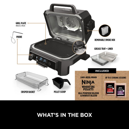 Ninja Woodfire Pro XL Electric BBQ Grill & Smoker Grey/Black OG850ME