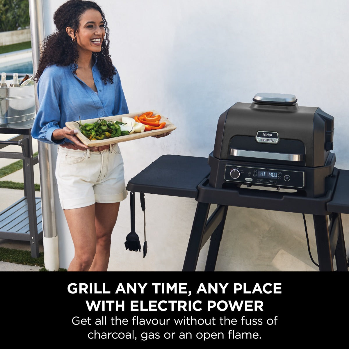 Ninja Woodfire Pro XL Electric BBQ Grill & Smoker Grey/Black OG850ME