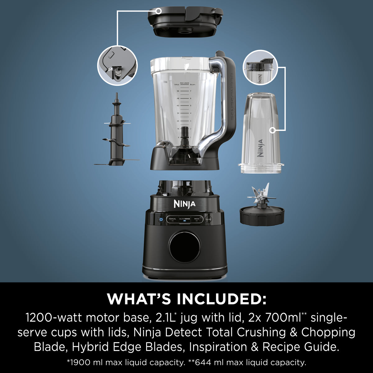 Ninja Detect Duo Power Blender Pro & Single Serve 2.1L Black TB301ME